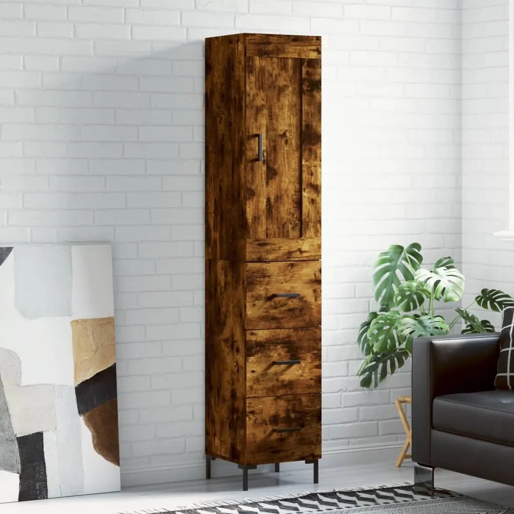 Credenza Rovere Fumo 34,5x34x180 Cm İn Legno Multistrato /