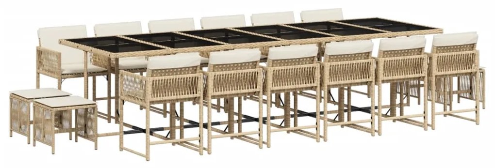 Set da pranzo da giardino 17 pz con cuscini beige in polyrattan