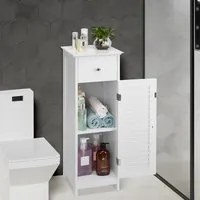 Mobile Bagno con Anta e Cassetto Mobiletto 2 Ripiani Legno MDF Bianco 32x30x87cm