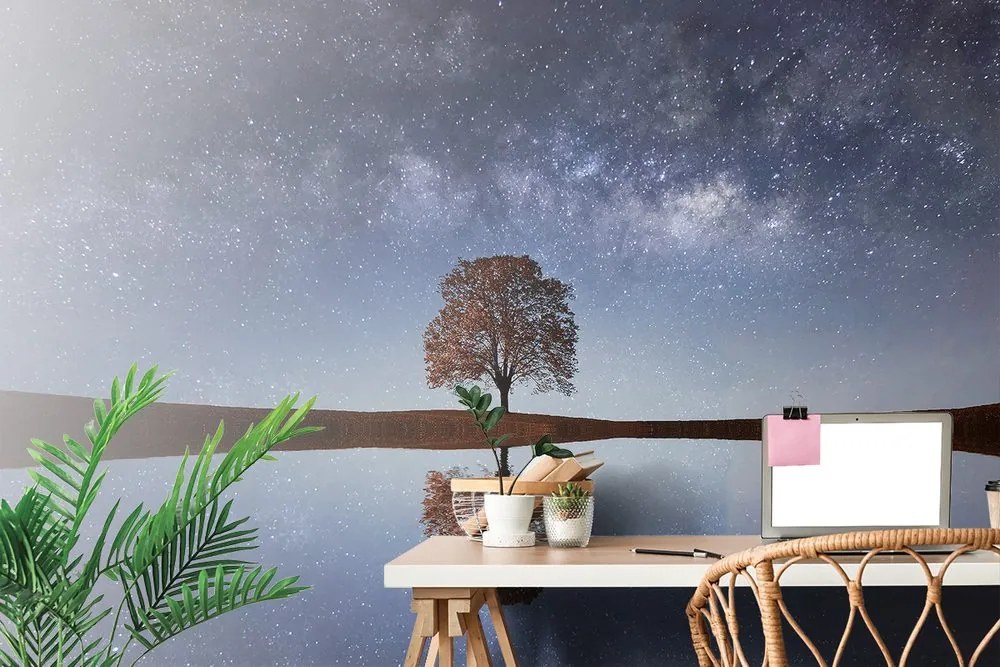 Carta da parati autoadesiva – Cielo stellato sopra l'albero solitario