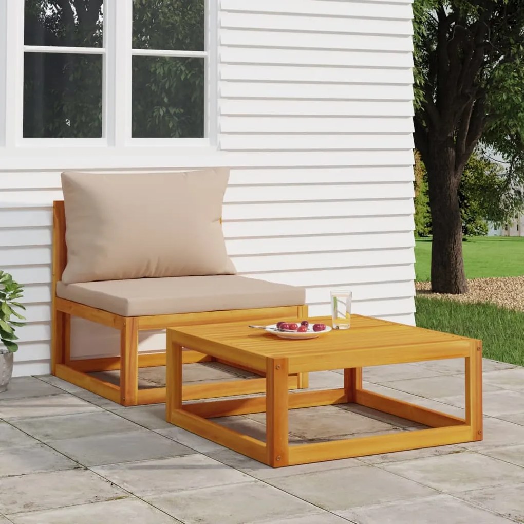 Set divani da giardino 2pz con cuscini legno massello acacia