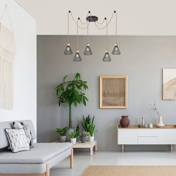 Rabalux 3150 - Lampadario a sospensione con filo FARFALLE 5xE27/40W/230V ragno nero/faggio