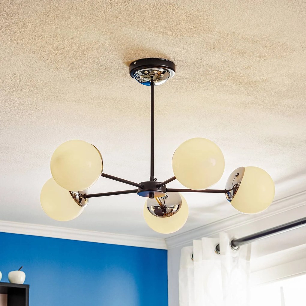 Eko-Light Plafoniera Sfera a 5 luci Distanza vetro/nero/cromo