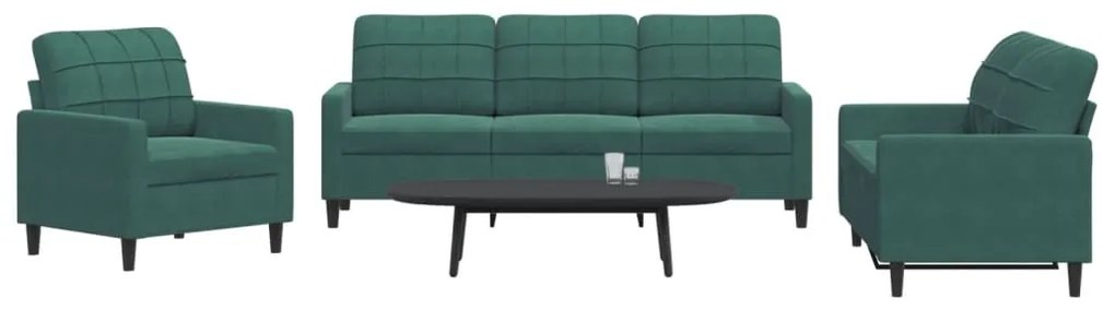 Set Di Divani 3 Pz Con Cuscini Verde Scuro İn Velluto /