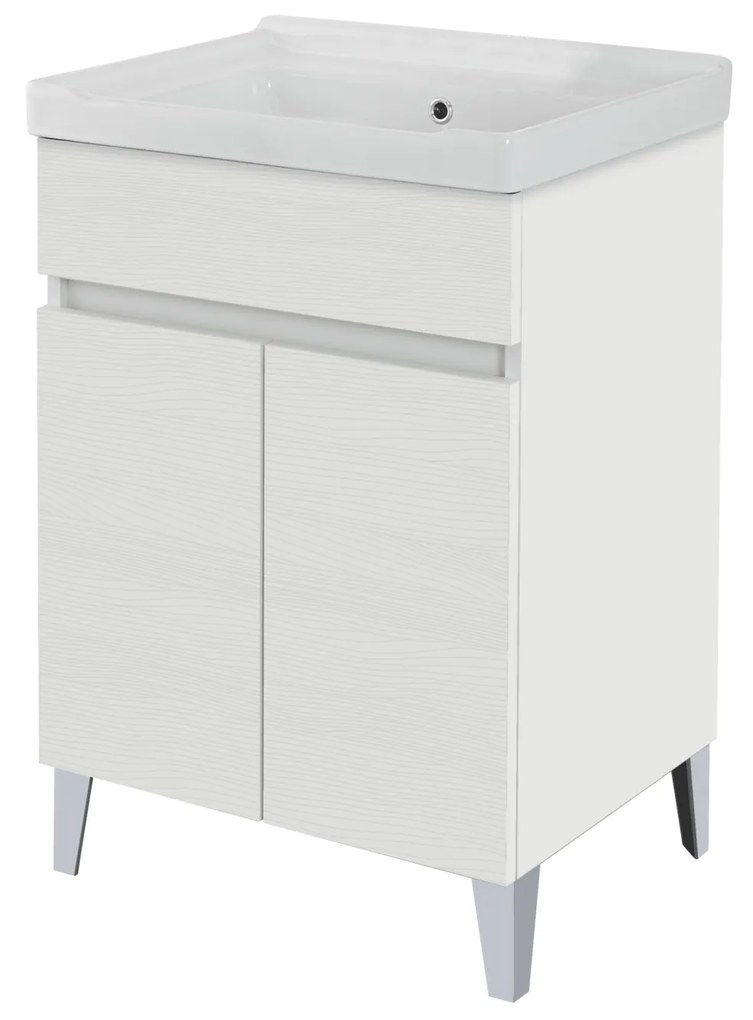 Lavatoio a Terra 60x46,8 Due Ante Con Vasca Feridras "Alba" Bianco Frassinato