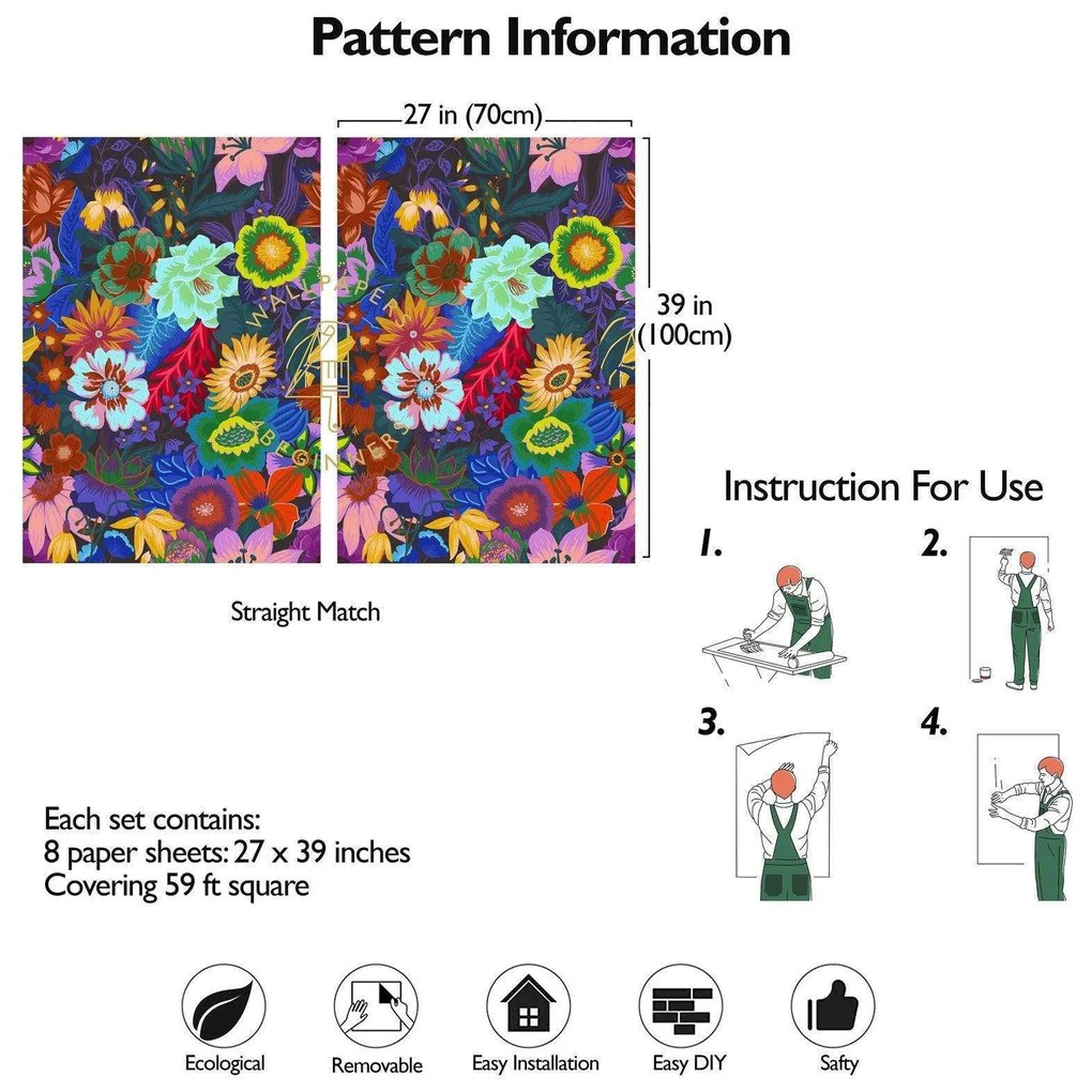 Carta da Parati Carta da parati Fiori Botanici 15€/mq | Spedizione Gratuita | Carta Da Parati Camera Da Letto | Carta Da Parati Bagno | Carta Da