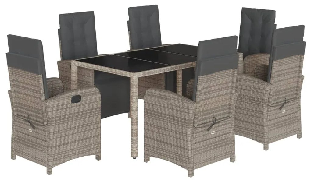 Set da Pranzo da Giardino 7 pz con Cuscini in Polyrattan Grigio