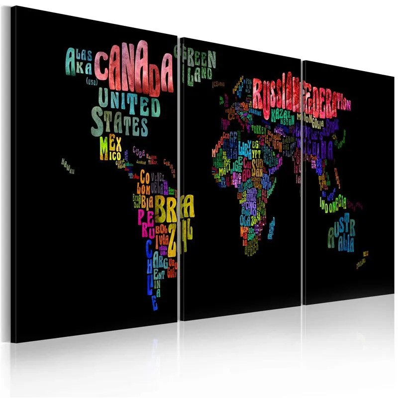 Quadro Mappa del mondo  testo  Colore colorful, Dimensioni e Misure 60x30