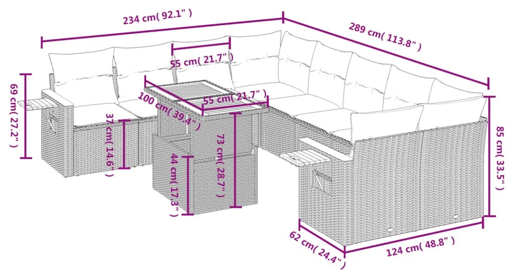 Set Divani da Giardino 9 pz con Cuscini Nero in Polyrattan