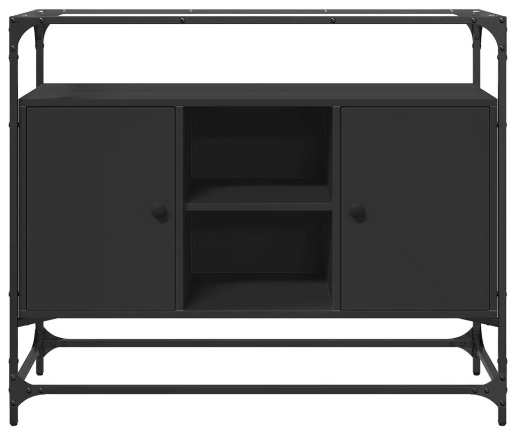 Credenza con piano in vetro nero 98x35x81cm legno multistrato