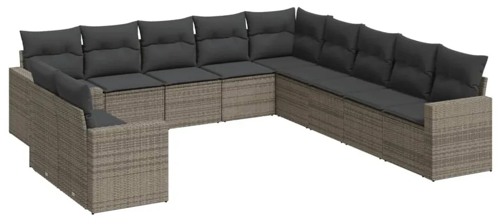 Set divani da giardino 11 pz con cuscini in polyrattan grigio