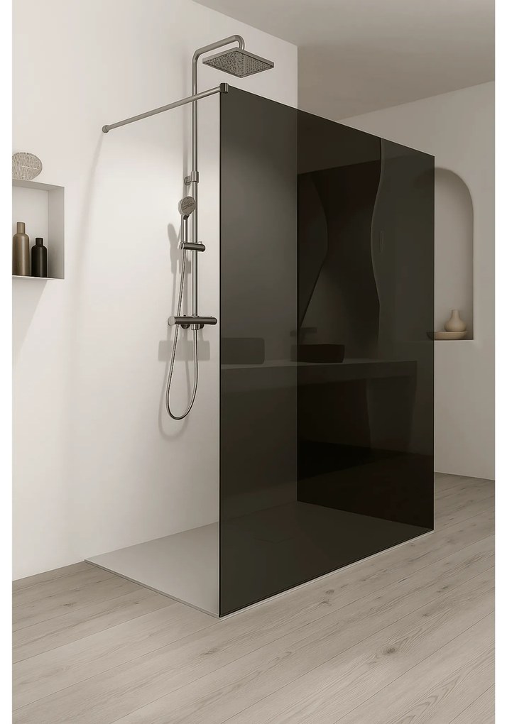 Box Doccia Walk-In 77/78 Cm Con Braccio Telescopico Giava "Fiji" Cromo Lucido/Vetro Grey