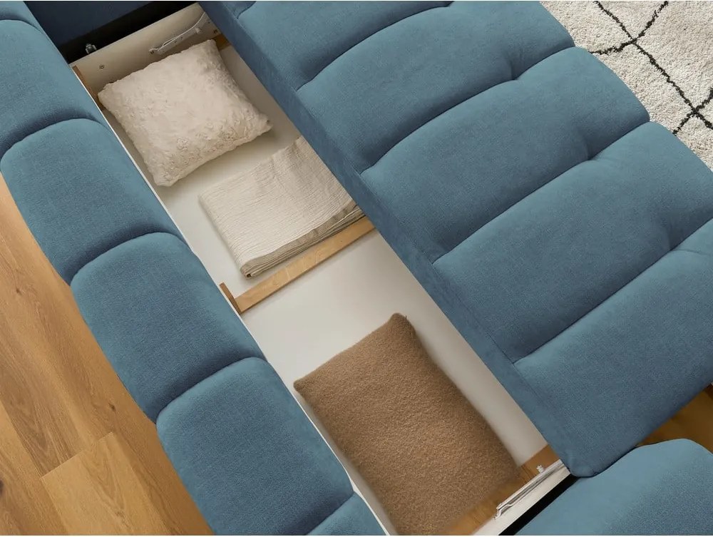 Divano blu allungabile e con contenitore rivestito in ciniglia 251 cm Fuji – Bobochic Paris