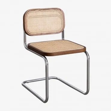 Sedia Da Pranzo Tento In Rattan Legno Scuro & Grigio Cromato - Sklum