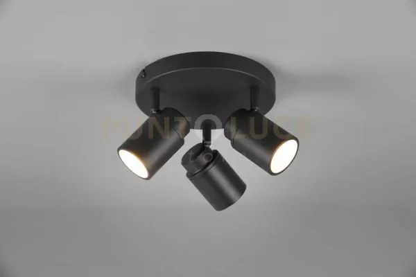 Angelo h2o plafoniera 3 spots orientabili nero ip44 d.20cm 3 luci a...
