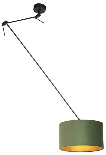 Lampada a sospensione nera con paralume in velluto verde con oro 35 cm - Blitz