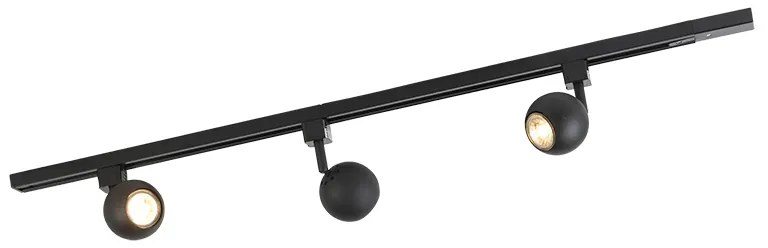 Sistema di illuminazione a binario moderno con 3 faretti neri monofase - Iconic Gissi