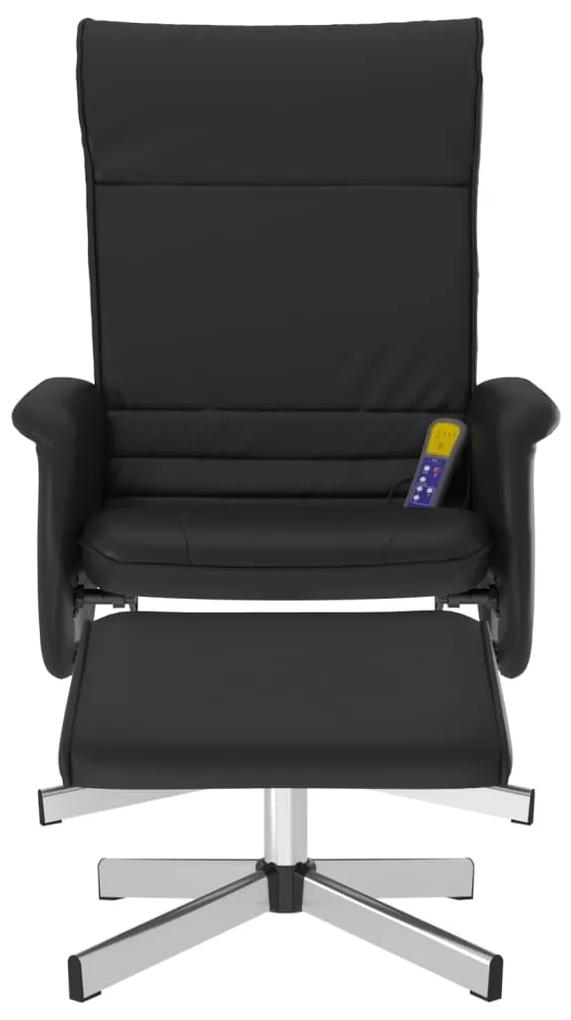 Poltrona massaggio reclinabile con sgabello nero in similpelle