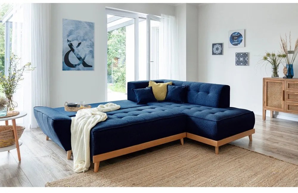 Divano letto angolare blu navy L, angolo destro Dazzling Daisy - Miuform