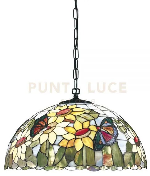 Sospensione con paralume in vetro tiffany decorato d.55cm sunflower...