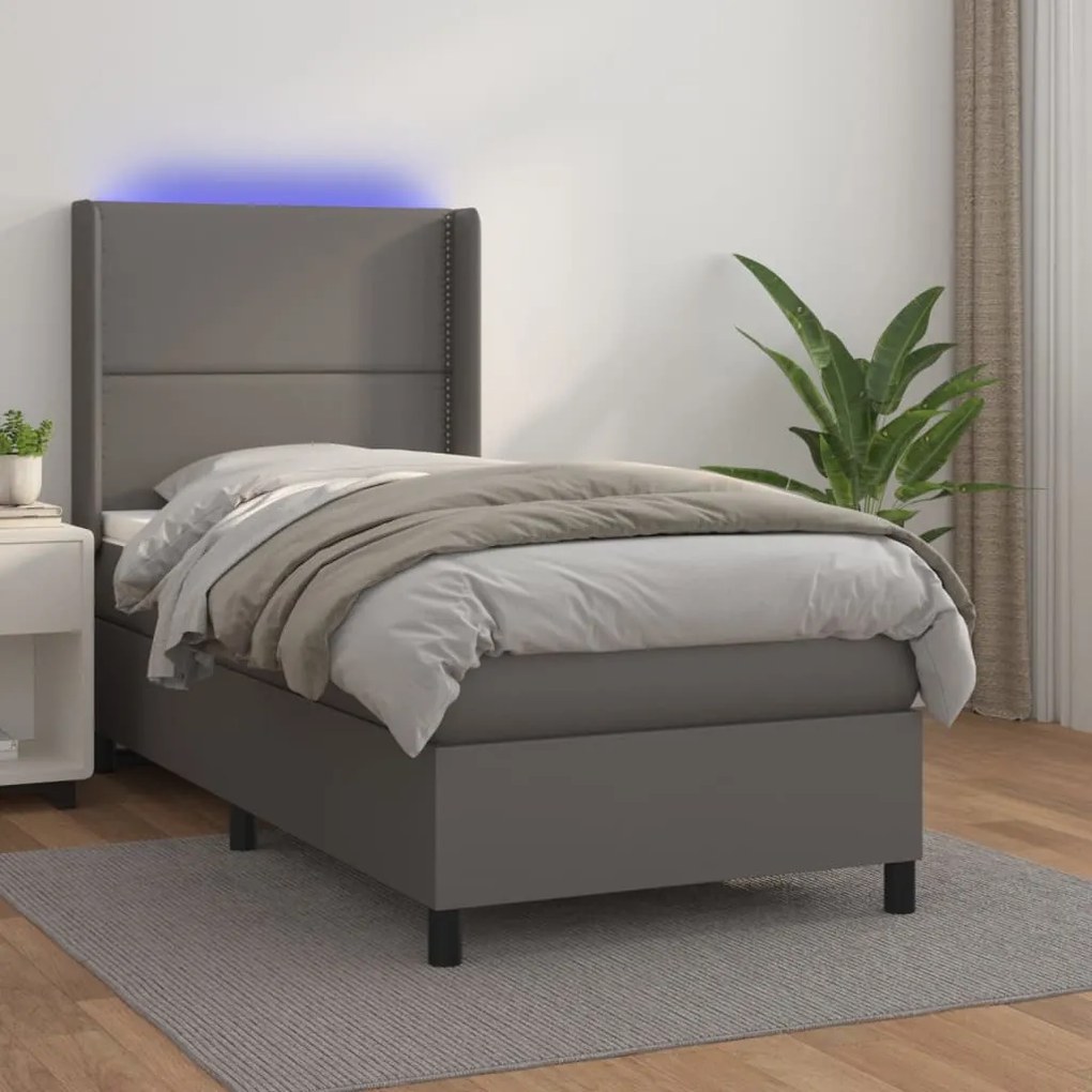Giroletto Molle Con Materasso E Led Grigio 90x200cm Similpelle /