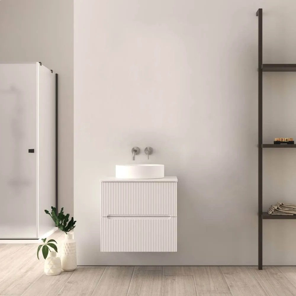 Mobile bagno sospeso  bianco opaco 60 cm cannettato Palermo