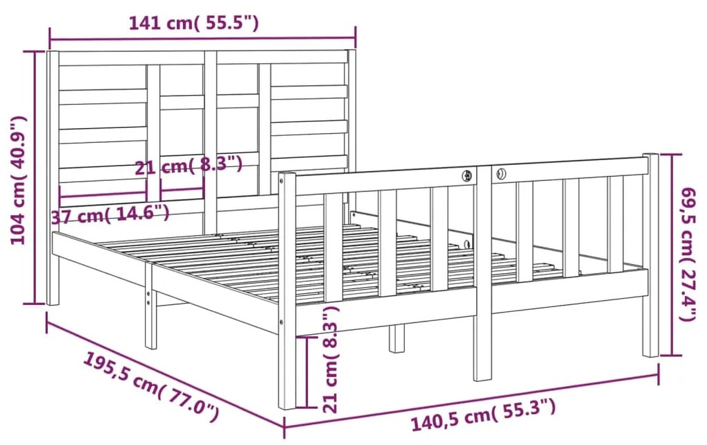 Giroletto Grigio in Legno Massello 135x190 cm Double