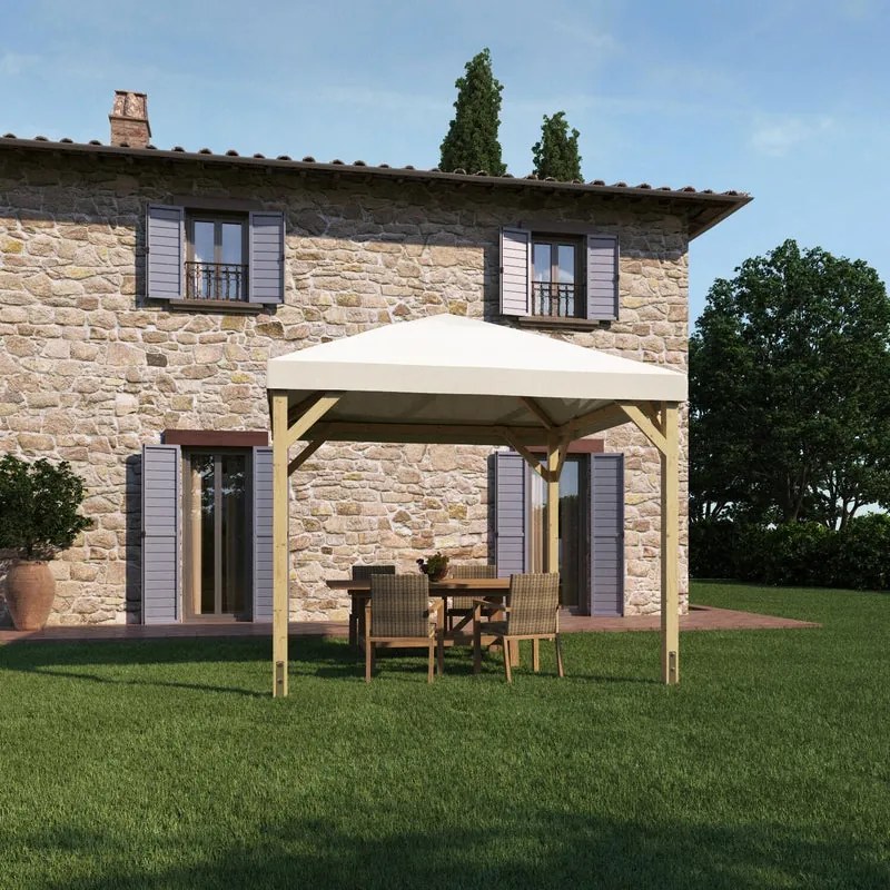 Gazebo Nikko in legno struttura naturale, copertura bianco L 314 x P 314 x H 320 cm