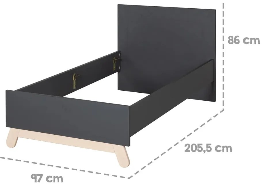 Letto nero per bambini 90x200 cm Jara - Roba