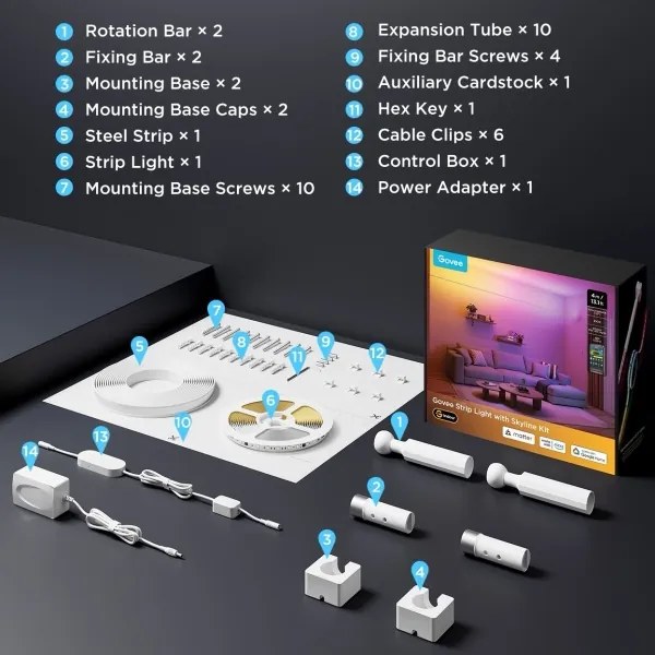 Govee - Striscia LED sospesa RGBICWW/36W/24V 4m Skyline Matter Wi-Fi