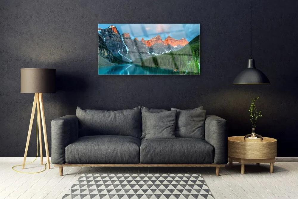 Quadro in vetro Paesaggio del lago Mountain Forest 100x50 cm