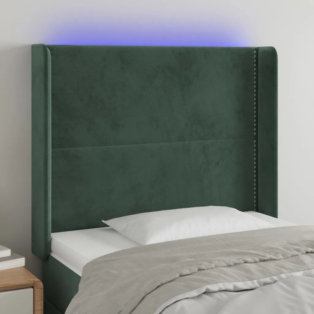 Testiera A Led Verde Scuro 83x16x118/128 Cm İn Velluto /