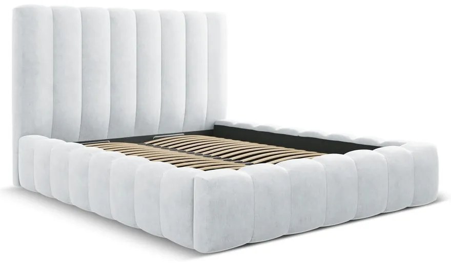 Letto matrimoniale imbottito grigio chiaro con spazio contenitivo e rete 180x200 cm Kelp - Micadoni Home