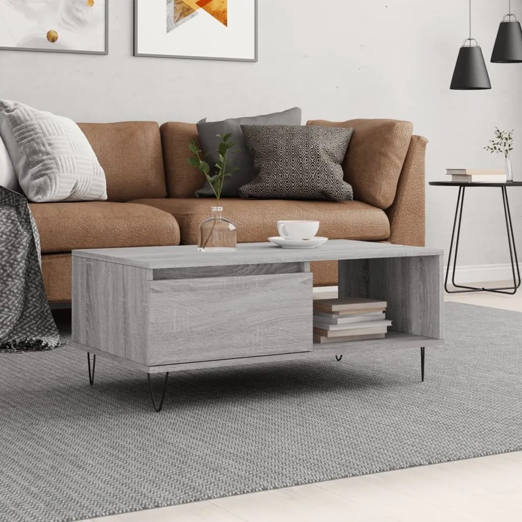 Tavolino Salotto Grigio Sonoma 90x50x36,5 Cm Legno Multistrato /
