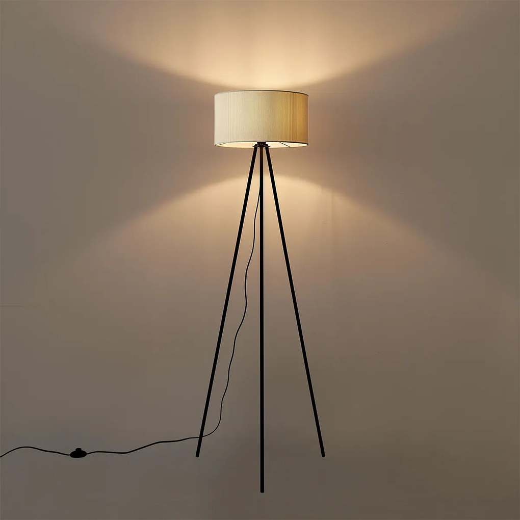 Lampada da terra moderna a treppiede bianca con paralume in velluto - Luz