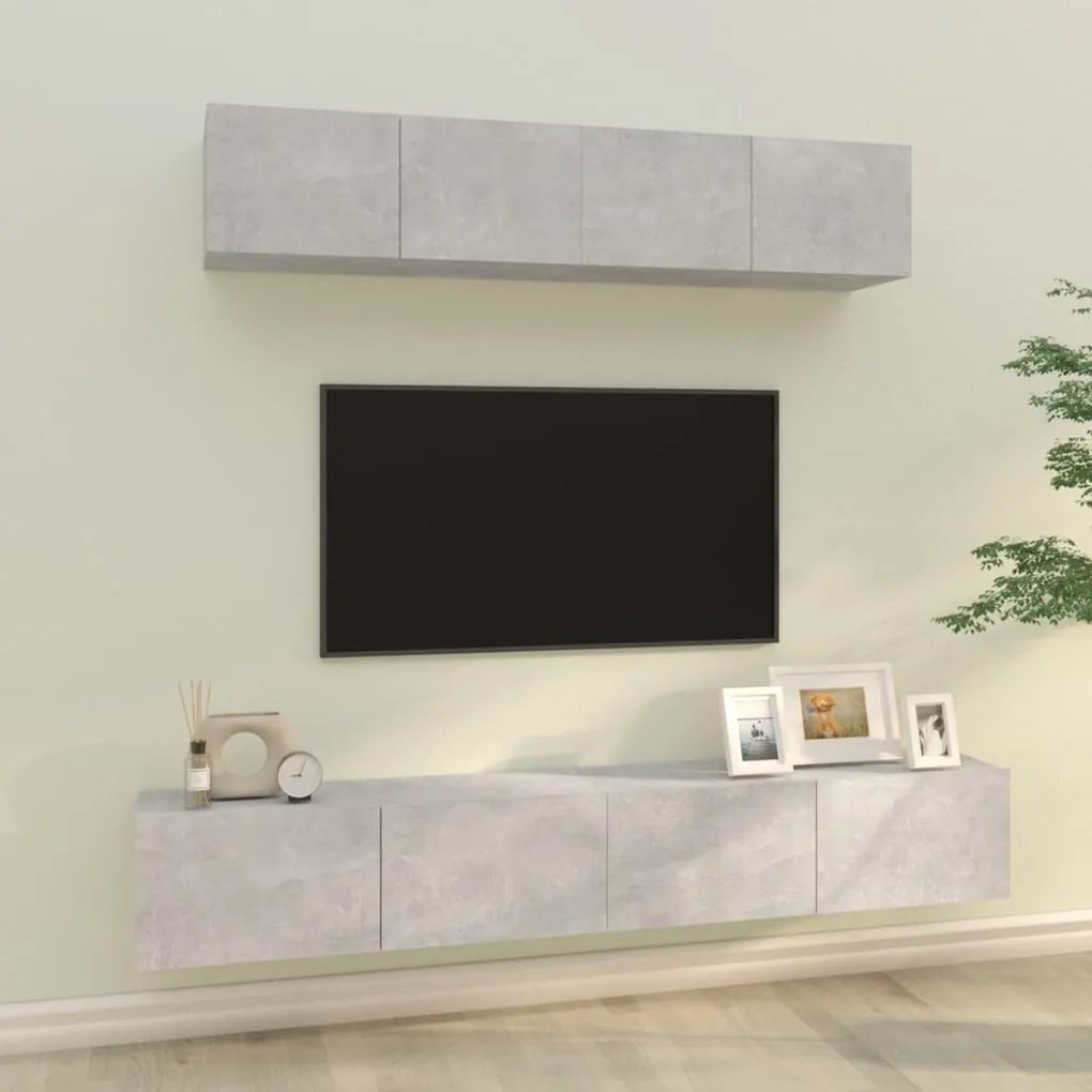Set Di Mobili Porta Tv 4 Pz Grigio Cemento İn Legno Multistrato /