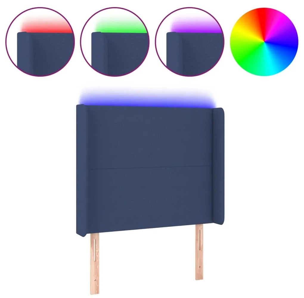 Testiera a led blu 103x16x118/128 cm in tessuto