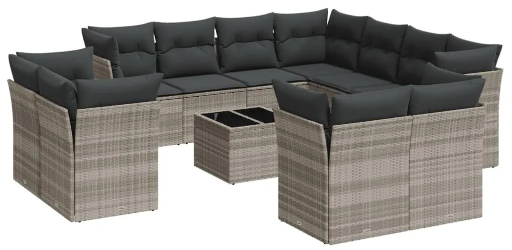 Set divano giardino 12 pz con cuscini grigio chiaro polyrattan