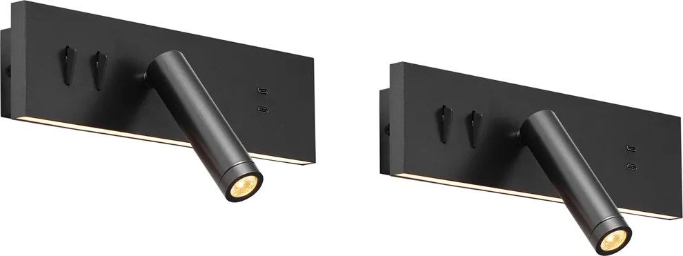 Set di 2 lampade da parete moderne nere regolabili con USB-C incl. LED - Modric