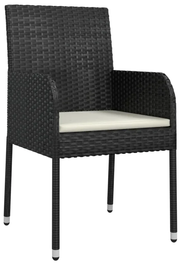 Set da pranzo da giardino 5 pz nero con cuscini in polyrattan