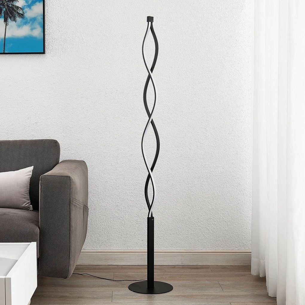 Lampada da terra a LED Welina Lindby, dimmerabile, Nero, Soggiorno / Sala da pranzo, Metallo, Moderno, Lampada LED da terra