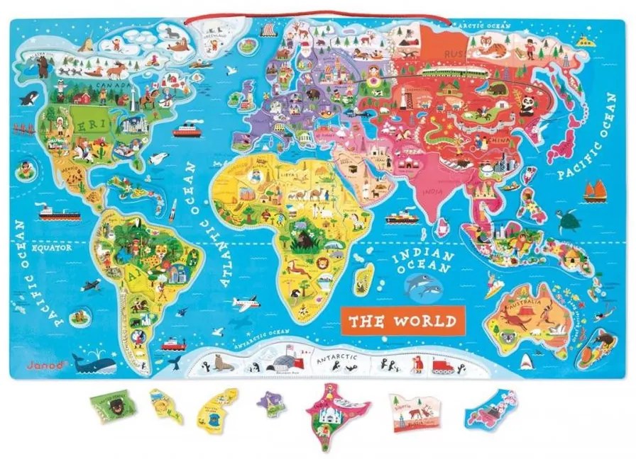 Mappa del mondo - Puzzle magnetico 92 pezzi (versione inglese) - legno