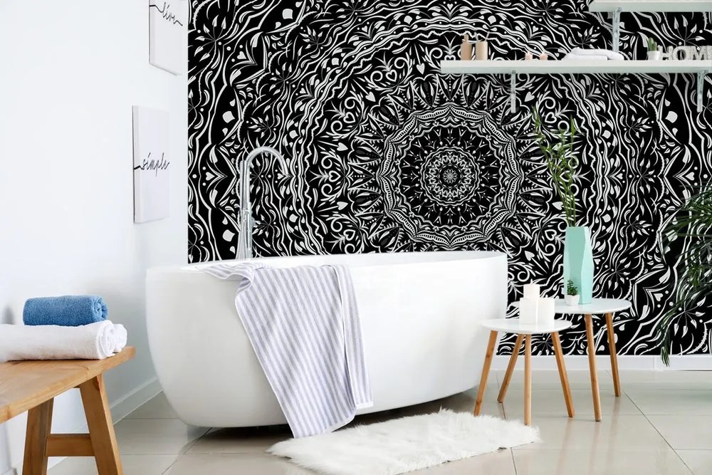 Carta da parati autoadesiva – Mandala in stile vintage in bianco e nero