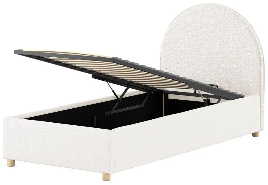 Letto singolo imbottito bianco con contenitore con rete inclusa 90x200 cm Moon – Vipack