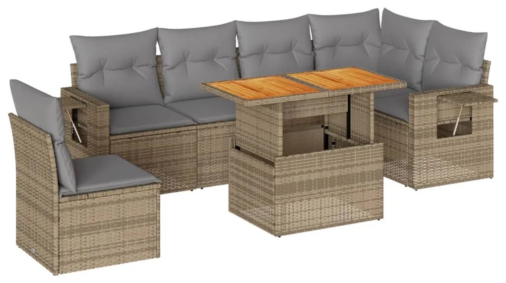 Set divani da giardino 7 pz con cuscini beige in polyrattan