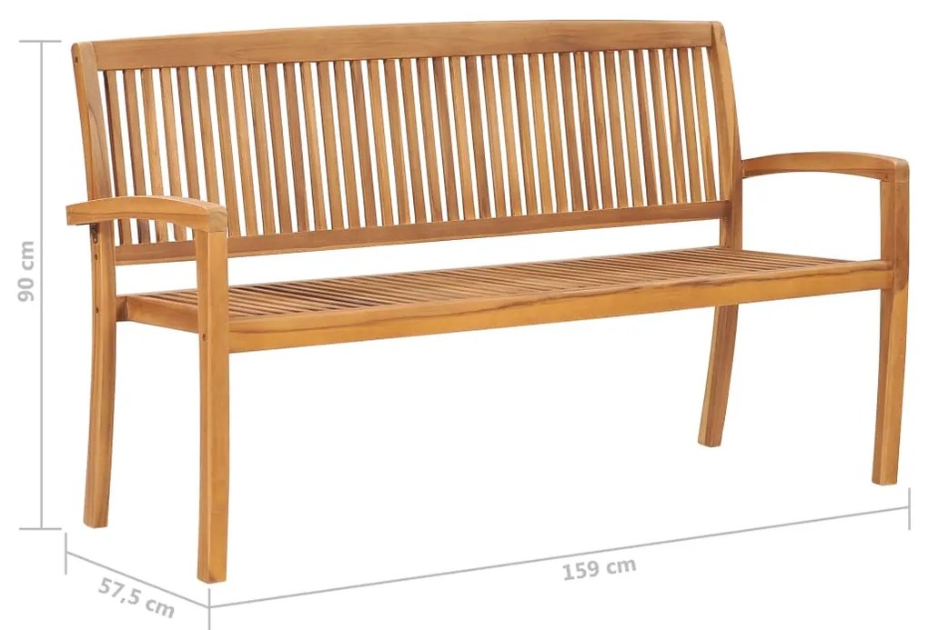 Panchina da Giardino Impilabile e Cuscino 159cm Teak Massello