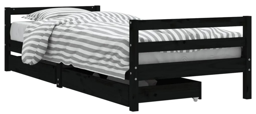 Giroletto bambini con cassetti nero 90x200cm massello di pino