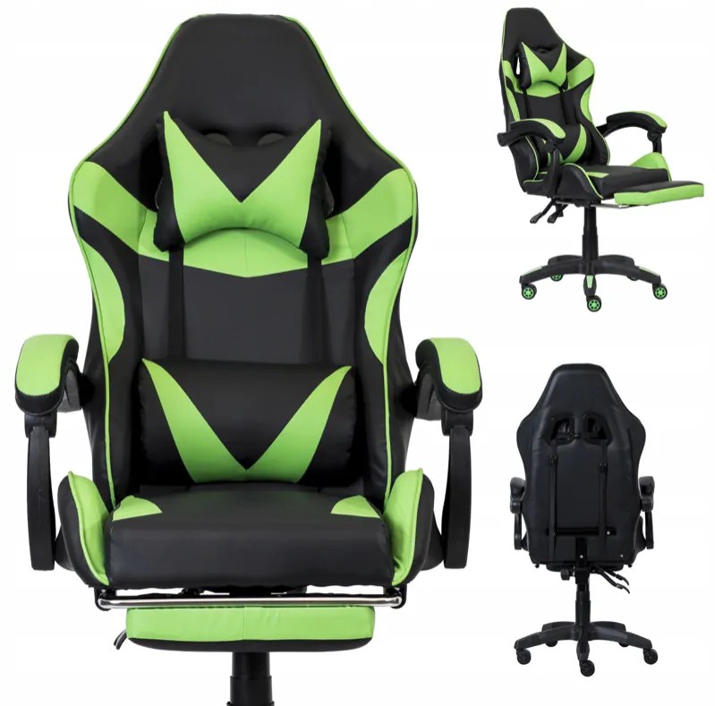 Sedia da gioco ergonomica CLASSIC con poggiapiedi verde