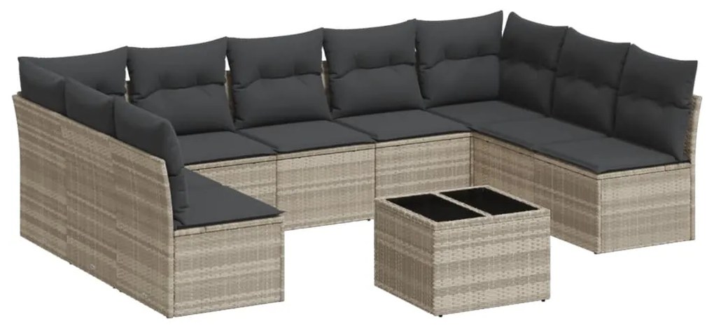 Set divano giardino 10 pz con cuscini grigio chiaro polyrattan