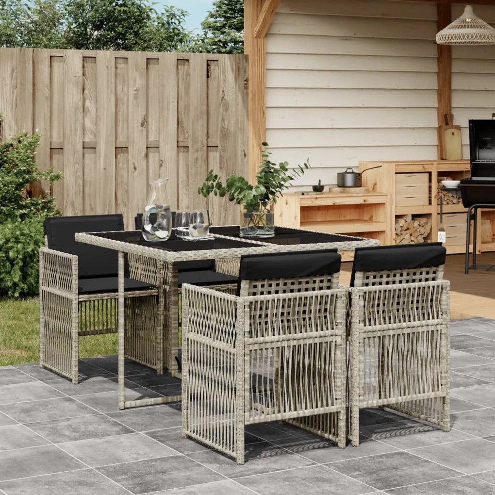 Set pranzo da giardino 5pz con cuscini grigio chiaro polyrattan